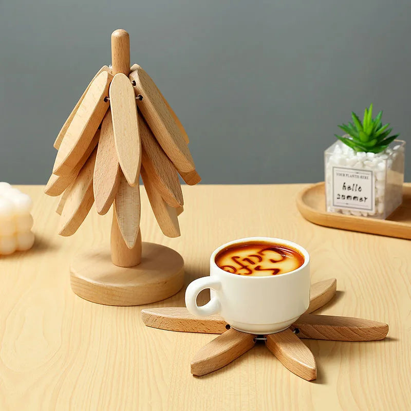 4PCS Tree Design Stand Wooden Trivets/Coasters