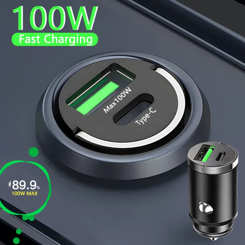 100W Mini Car Phone Charger USB Type C